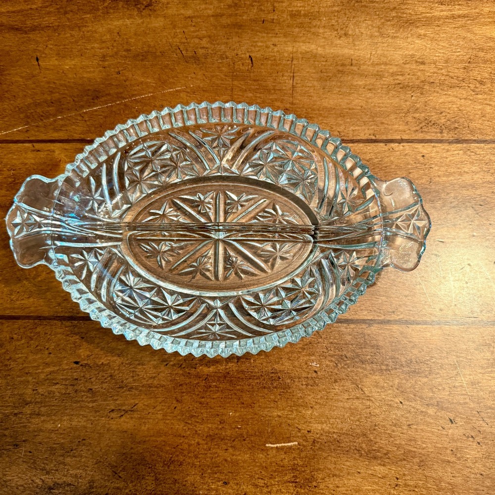 Vintage Clear Pressed Glass Relish Dish – Boat Style, Sawtooth Edge –Mid-Century
